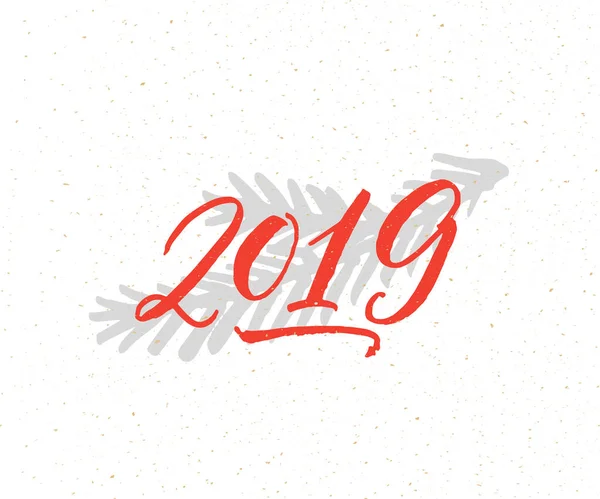 2019 Inscrição Números Caligrafia Vermelha Natal Feriados Design Cartão Saudação —  Vetores de Stock