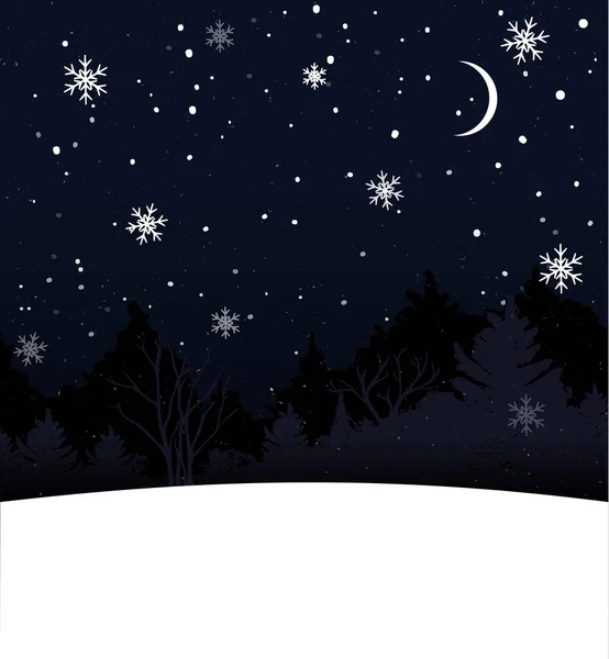 Weihnachtskarte Mit Leerzeichen Für Text Blauer Nachthimmel Fallender Schnee Und — Stockvektor