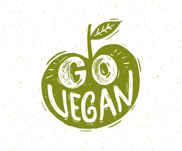 Vegan Slogan Handschrift Form Eines Grünen Apfels — Stockvektor