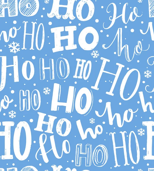 Handgezeichnetes Weihnachtsmuster Nahtloser Hintergrund Mit Text Hohoho Geschenkpapier Blau Und — Stockvektor