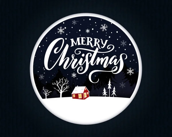 크리스마스 인사말 디자인 필도와 손으로 서체가 페이퍼 일러스트와 프레임을 나무와 — 스톡 벡터