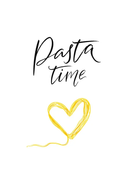 Texte Temps Des Pâtes Illustration Coeur Spaghetti Menu Design Pour — Image vectorielle
