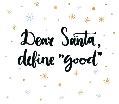 Sevgili Noel Baba, yeni yıl tebrik kartları ve afişleri. Beyaz arkaplanda kar taneleri ile kaligrafiyi fırçala 