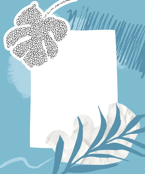 Тропический Фон Коллажа Голубыми Мазками Пастельной Кисти Смятой Бумагой Тропическим — стоковый вектор