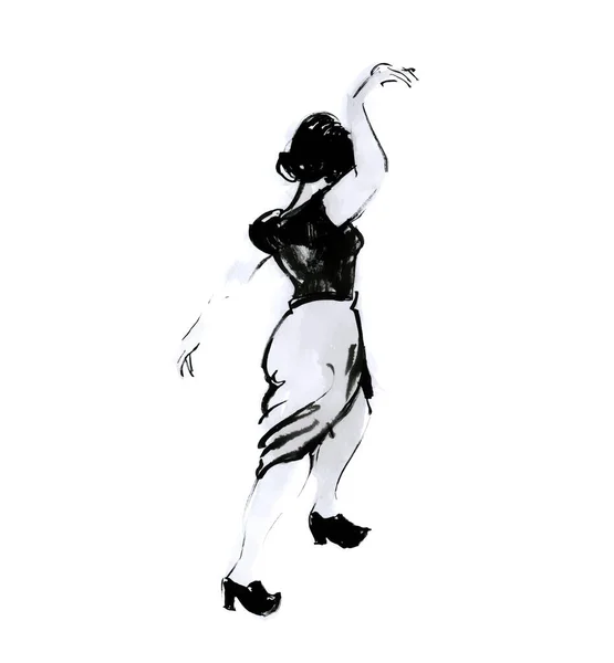 Dibujo Tinta Mujer Bailarina Ilustración Blanco Negro Una Pose Elegante — Archivo Imágenes Vectoriales