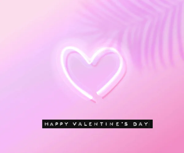 Cuore Neon Incandescente Sfondo Sfumato Rosa Felice San Valentino Rilievo — Vettoriale Stock