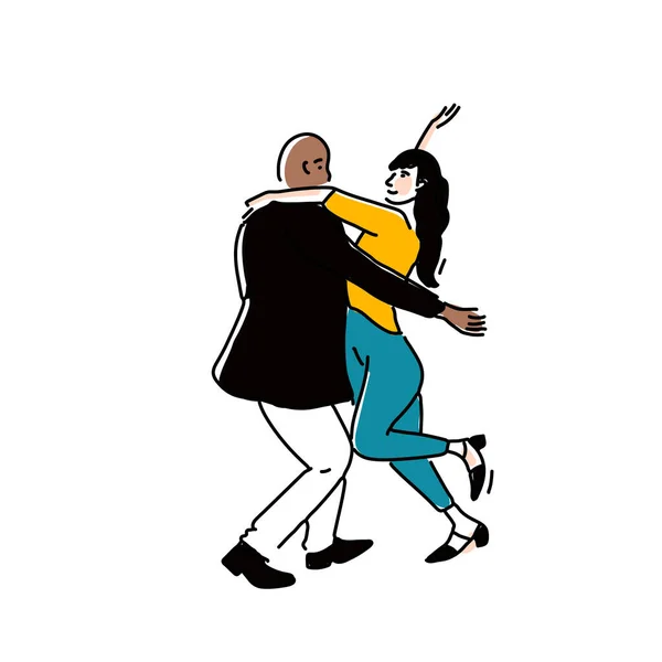 Par Bailarines Estrecha Posición Abrazo Traje Clásico Negro Hombre Afroamericano — Archivo Imágenes Vectoriales