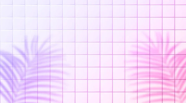 Roze Violette Keramische Tegels Achtergrond Met Tropisch Bladeren Schaduw Overlay — Stockvector