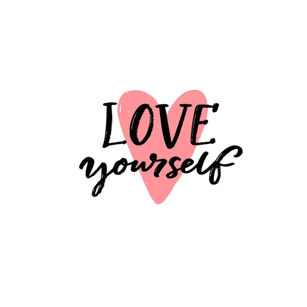 Love Yourself Positive Quote Self Acceptance Handwritten Slogan Cards Journals — Stock Vector