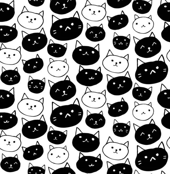 Sfondo Gatti Modello Senza Cuciture Tessile Carta Gattini Bianco Nero — Vettoriale Stock