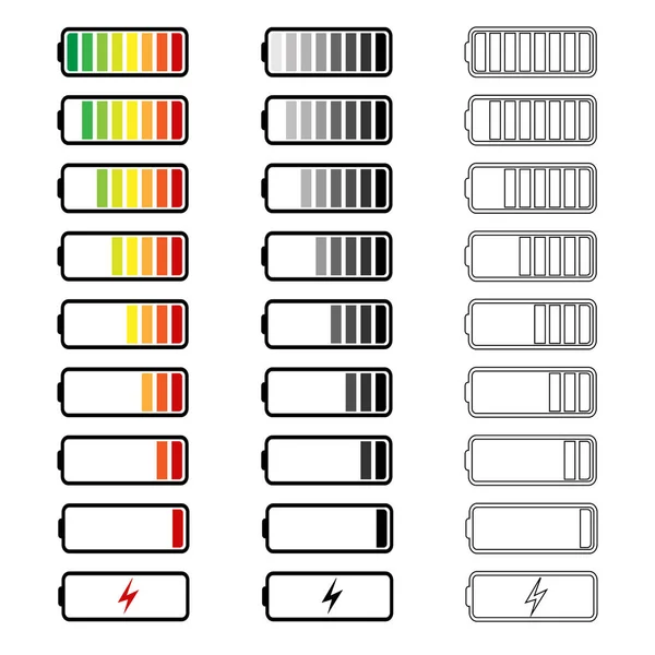 Conjunto Iconos Nivel Energía Battary — Vector de stock