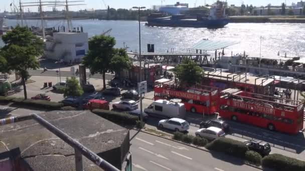 Motion Time Lapse Traffic Pauli Landungsbruecken Hamburgo Alemanha Fundo Porto — Vídeo de Stock