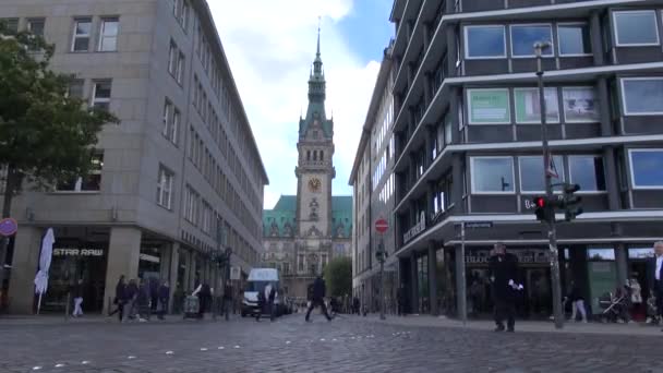 Tempo Limite Cena Cidade Hamburgo Alemanha Vista Para Prefeitura Hamburgo — Vídeo de Stock
