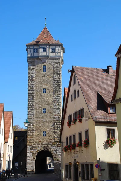 Rothenburg Der Tauber Alemanha Portão Roeder Com Torre Roeder Dos — Fotografia de Stock