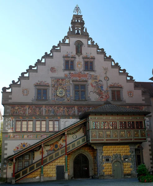 Voorzijde Van Het Oude Stadhuis Van Lindau Bodensee Duitsland Het — Stockfoto