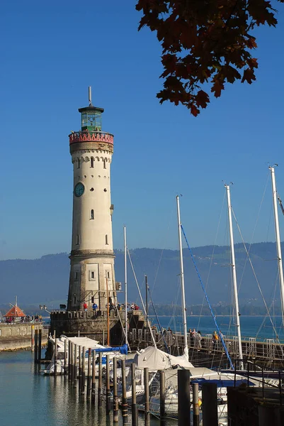 Port Wejścia Lindau Nad Jeziorem Bodeńskim Niemiecki Bodensee Nowej Latarni — Zdjęcie stockowe