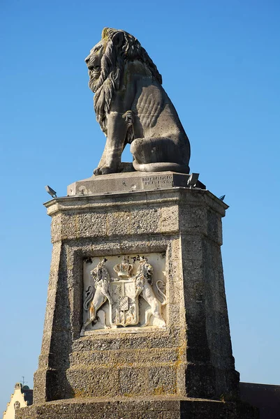 Entrada Puerto Lindau Lago Constanza Alemán Bodensee Con León Baviera — Foto de Stock