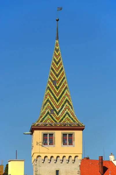 Puerto Lindau Lago Constanza Alemán Bodensee Cima Torre Mangturm Torre — Foto de Stock