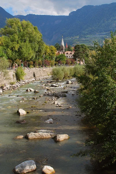 View Merano Meran Town South Tyrol Italy Crossed Passer River — Stock Photo, Image