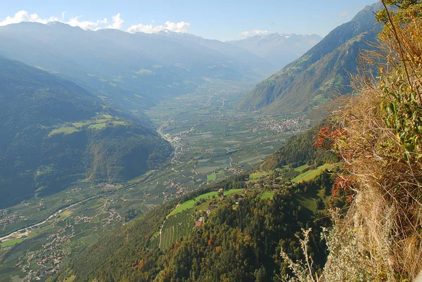 Panorama View Valleys Mountains Texel Group Italian Alps Standing Cableway Stock Photo