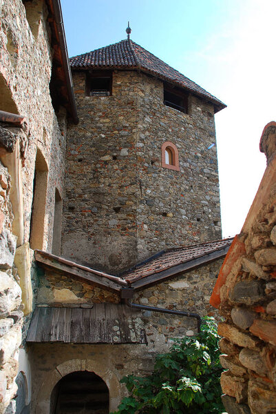 Part of the fortified wall of the Tyrol Castle, South Tyrol, Italy. Tyrol Castle is home to the South Tyrolean Museum of Culture and Provincial History