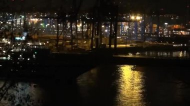 Cruise liner yaprakları Hamburg Liman gece, Hamburg, Almanya, gerçek zamanlı video