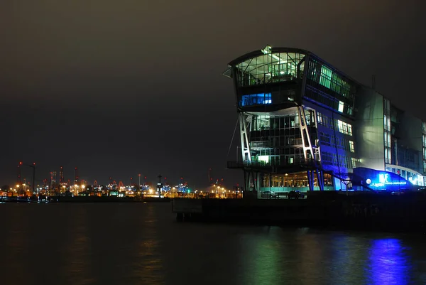 Bürogebäude Der Nacht Fischereihafen Hamburger Hafen Altona Elbe Hintergrund Die — Stockfoto