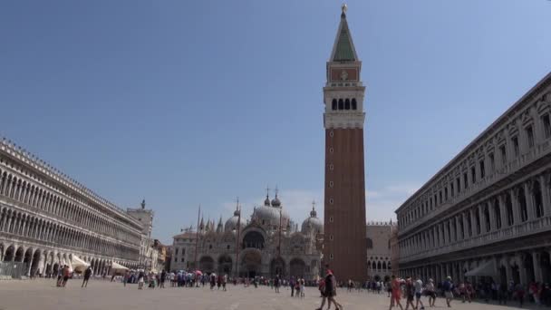 Реальном Времени View Piazza San Marco Campanile Basilica San Marco — стоковое видео