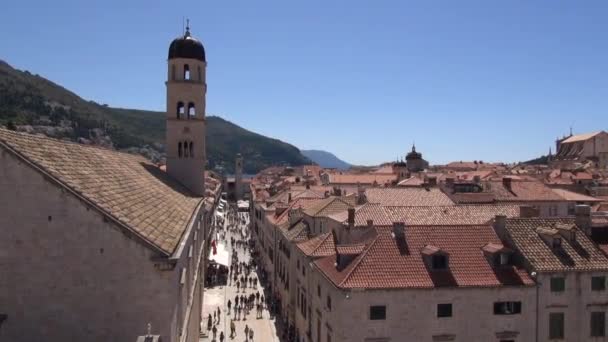 Widok Arealu Głównej Ulicy Stradun Starym Mieście Dubrowniku Chorwacja Brukowanym — Wideo stockowe