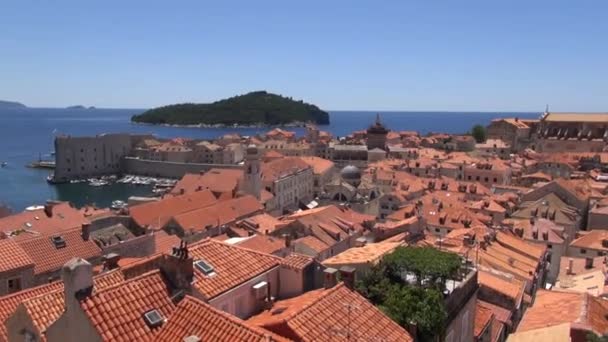 Utsikt Över Takåsarna Dubrovniks Gamla Stad Dubrovnik Kroatiska Stad Vid — Stockvideo