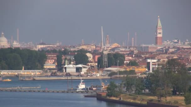 Venedig Italien Realtid Utsikt Från Kryssning Liner Lagunen Venedig Avstånd — Stockvideo