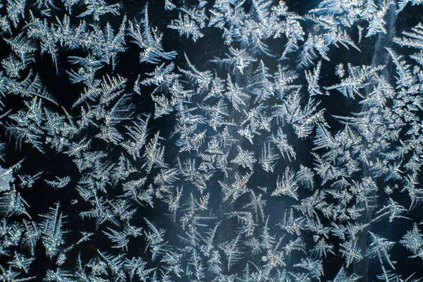 Modelli gelidi sulla finestra congelata sono macro. Sfondo invernale — Foto Stock