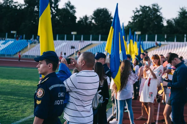 Viering van de onafhankelijkheidsdag in het stadion in de stad van Tsjerkasy augustus 24, 2018 — Stockfoto