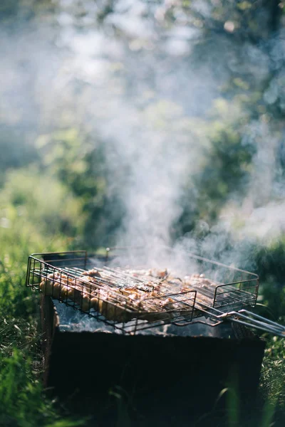 Barbecue a kertben egy nyári napon. Piknik szabadtéri szabadidős koncepció — Stock Fotó