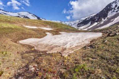 Karla kaplı dağlarla kaplı kış manzarası 
