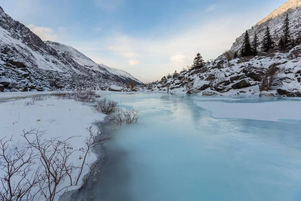 Zima Západ Slunce Ledové Království Belucha Jezera Zamrzlá Horách Při — Stock fotografie