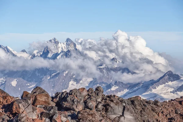 Paisaje Montañoso Elbrus Escalada Del Elbrus Nubes — Foto de Stock