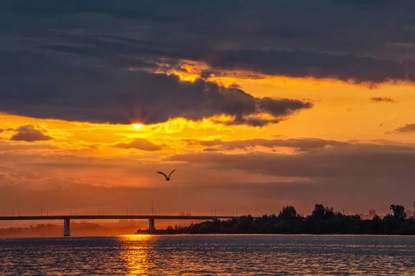Осінній Або Літній Захід Або Схід Сонця Річці Дуже Красиве — стокове фото