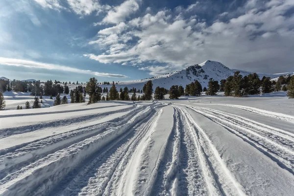 Winterlandschap Een Skipiste Sneeuw Bergen Van Altai Altai Republiek Reizen — Stockfoto