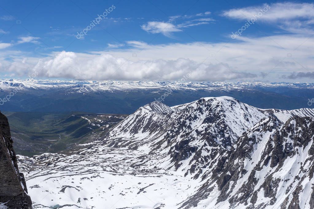 Landscape of mountains and glaciers in sunny weather