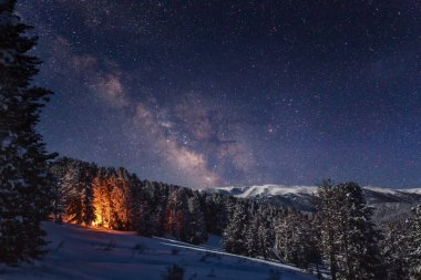 Altai dağlarında yıldızlı bir gece, Altai 'ye kış gezisi..