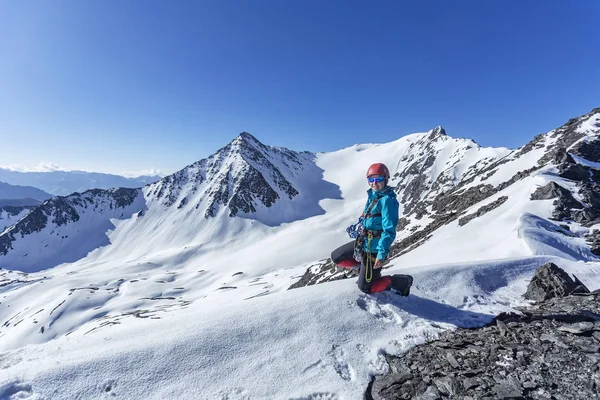 Mädchen Beim Bergwandern Altai Auf Dem Pass Wandern Den Bergen — Stockfoto