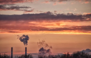 Sunset sky for background. Clouds at sunset. On the horizon of t