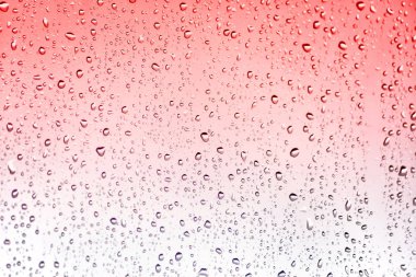 Bulanık doğal arkaplanda küçük yağmur damlaları olan cam, yakın görüş