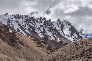 Güneşli bir günde Nuptse duvarının (7864 m) panoramik görüntüsü - Everest bölgesi, Nepal, Himalayalar