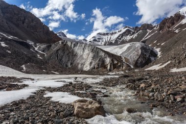 Dağ manzarası. Dağlar, tepeler, dağ vadileri. Kar ve buzullar, yaz, kış. Zirveye tırman.