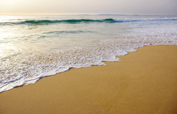 Χρυσή Αμμουδιά Ωκεανό Νερού Αφρού Μια Παραλία Στην Ακτή Της — Φωτογραφία Αρχείου