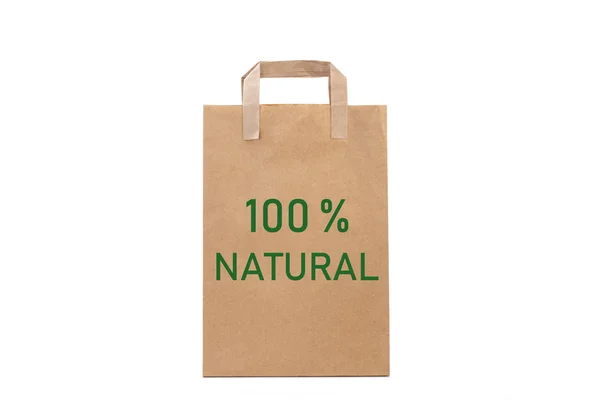 Una Bolsa Papel Marrón Con Texto 100 Natural Una Vista — Foto de Stock