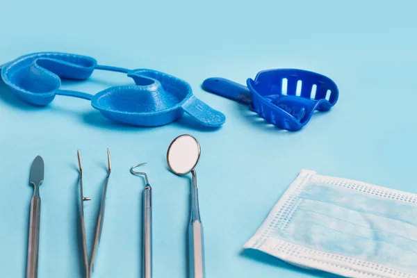 Dental Instruments Dentist Light Blue Background — Stock Photo, Image