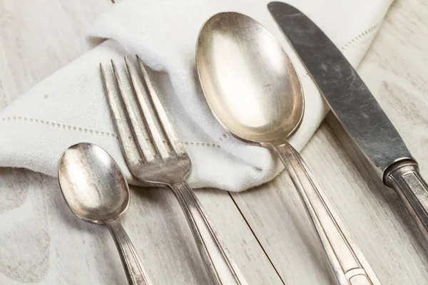 Vintage Cutlery Wooden Table — Stock Photo, Image